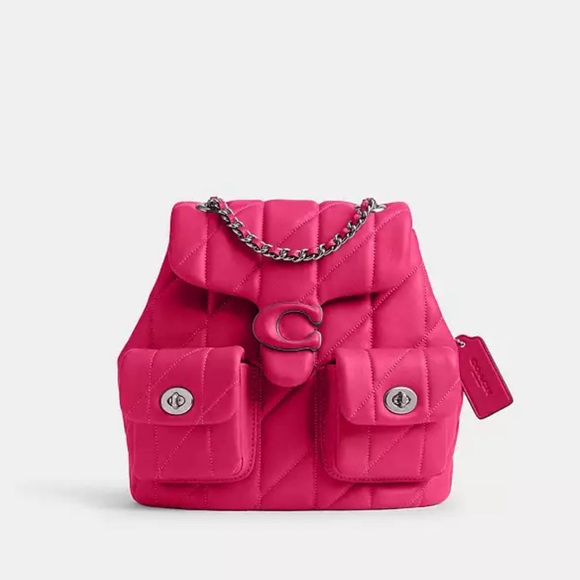 ❌SOLD❌ New Coach Tabby Quilted Backpack Dragonfruit Shoulder Bag - Hot Pink - Picture 14 of 15